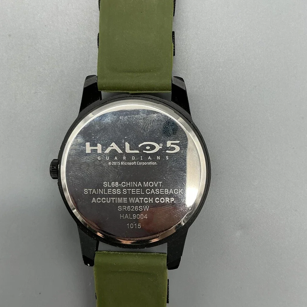 Accutime Halo 5 Guardians Mens Watch 51mm Helmet Green Silicone New Battery